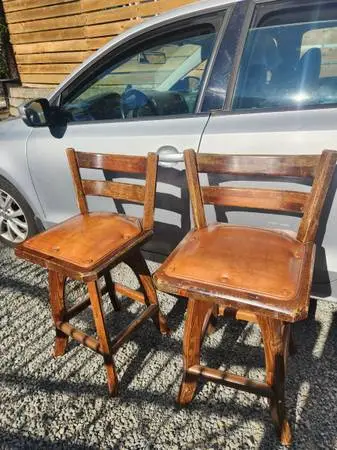 Pair of Vintage 70s Rustic Counter Height Old Tavern Hearth Distressed