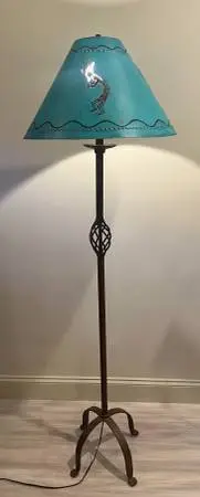 UNIQUE Artisanal Floor Lamp Turquoise Shade Kokopelli Cutouts
