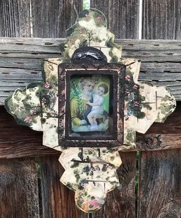 Antique Tin Nicho Shadow Box Handmade Folk Art