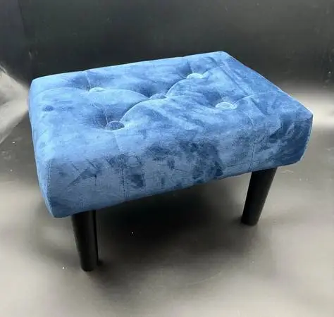 HOUCHICS Velvet Small Footstool Ottoman with Wood Sapphire Blue Ottoma