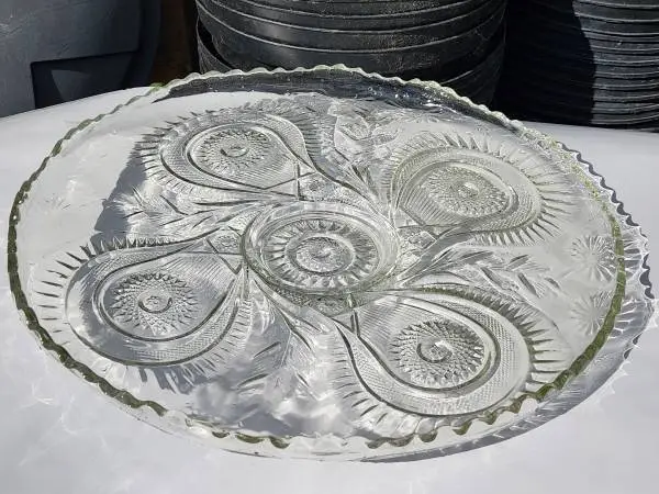 EAPG punch bowl PLATTER  21 ACROSS HEAVY THICK GLASS SLEWED HORSESHOE
