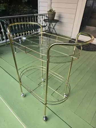 Mid Century Brass Rolling Bar Cart
