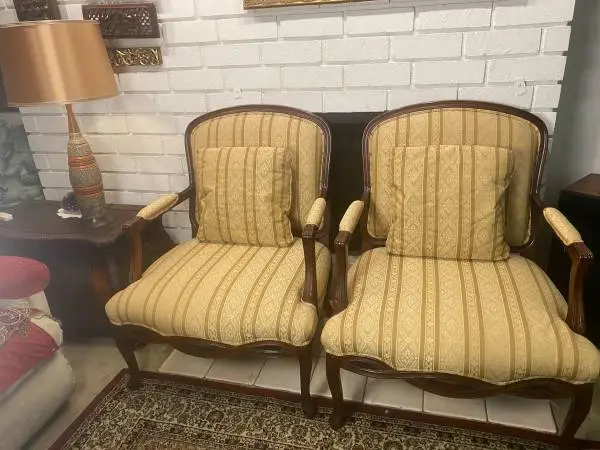 Pair Of Antique Louis XV Style Armchairs w/ Carved Features, Claw Feet