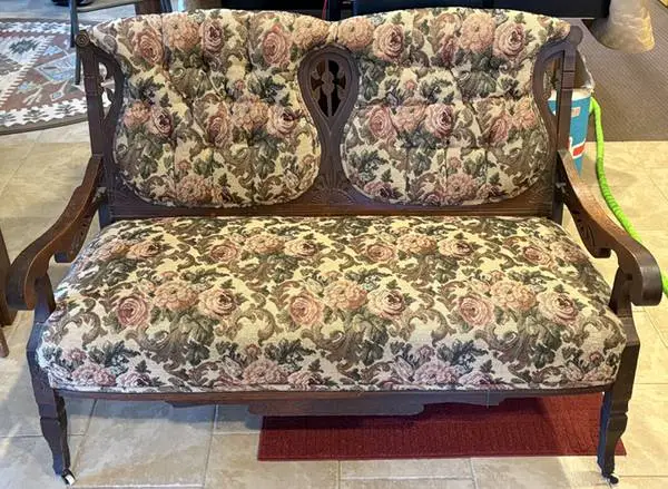 Flower Pattern Long Chair - Dark Blue Pattern Fabric Chair, Used