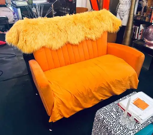 Velvet Couch Modern Wingback Loveseat Sofa Gold Legs Orange