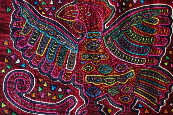 Vintage Andean Embroidered Textile – Stylized Bird Motif