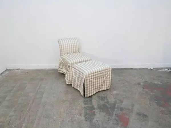 Checkered Patteren Skirted Sliper Chair w/ Ottoman Chair $399.00 18