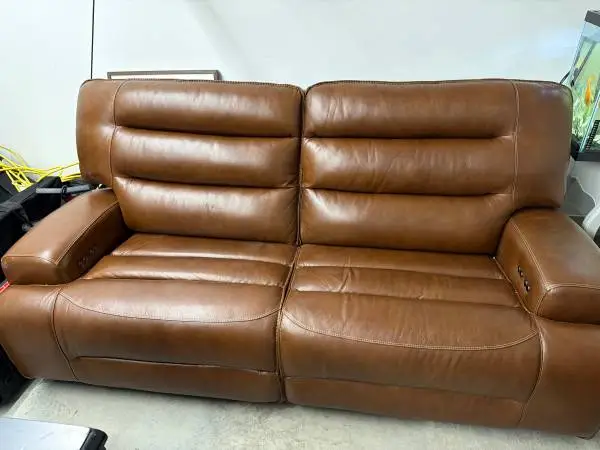 Leather couch loveseat power recline