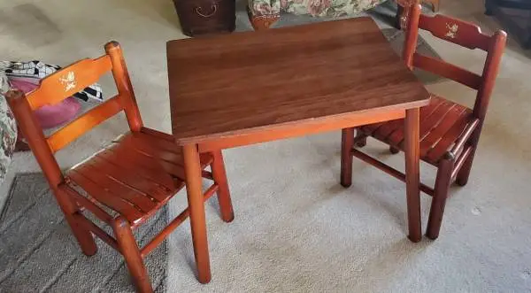 Darling Vintage 1950s Childs Table and 2 Chair Set w/Original Decals