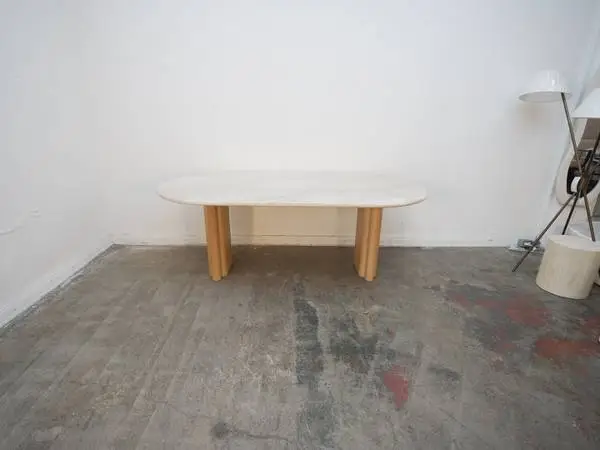 Lulu & Georgia Irving Cream Marble Top Dining Table As-Is