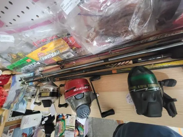 Fishing lures, rods, reels, waders, vest, gaiter, iron ons