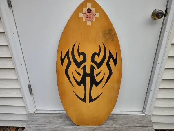 Vintage Wood Skim  Board with Cool Graphics ( Cowabunga ! )
