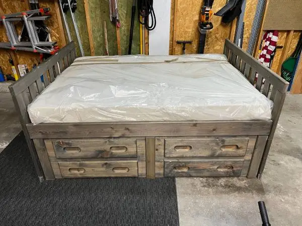 Full Captain Bed with underdresser Cheyenne driftwood & Mattress