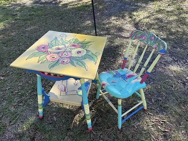 Hand-Painted, Antique Table & Chair set
