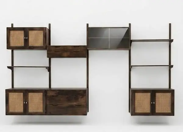 Mid Century Modern MCM Vintage 1960s 4 Bay Modular Wall Unit Bookcase