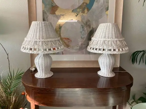 Pair of Vintage Wicker Lamps