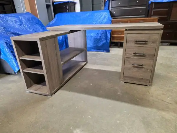 Modern Gray Rustic L Shaped Computer Desk