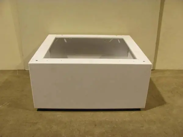 Metal laundry appliance pedestal base white enamel on adjustable feet