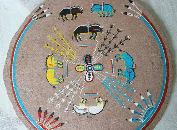 Signed Navajo‑Inspired Sand Painting by C. Fennema