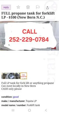 LP tank fits Fork Lift RV or other propane use