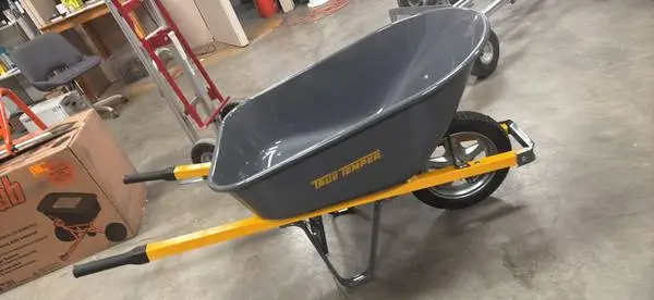 True Temper 6 cu. ft Steel Wheelbarrow with Flat Free Tires and Metal