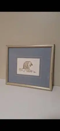 Signed Cute Cat Art Matted and Framed.