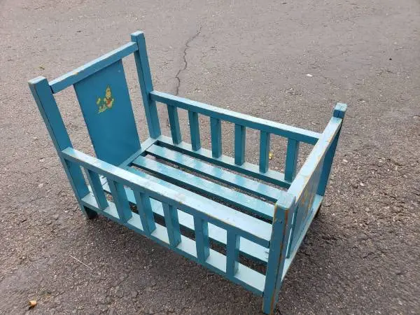 1950s painted wood doll bed