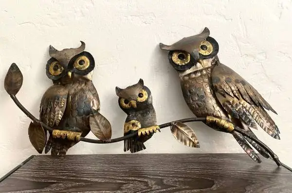 Vintage Cut-Metal Owl Family Wall Decor