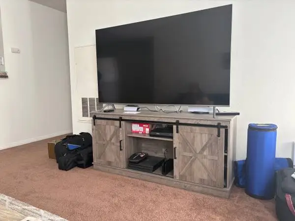 Like new furniture. TV 65” and stand lots more