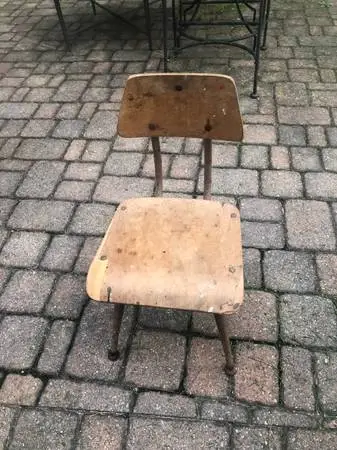 Vintage Mid Century Wood & Metal Industrial Grade School Library Chair
