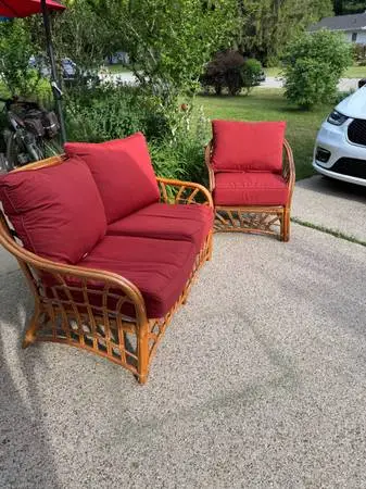 Fabulous Vintage MCM Rattan Loveseat and Arm Chair