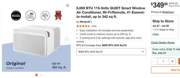 WINDMILL 8,000 BTU 115-Volts Smart Window Air Conditioner