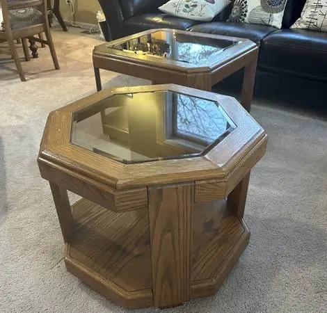 Pair Wood & Glass Coffee Tables
