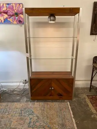 1970s Wood, Glass & Aluminum Cabinet w/Light