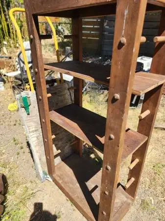 Vintage 70s Custom Homemade Handcrafted Shelf Unit Stained Wood Solid
