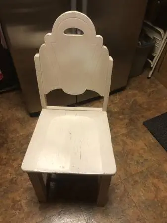 Vintage Shabby Chic Art Deco White Solid Wood Desk Chair