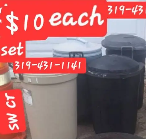 GARBAGE CANS WITH LIDS $10 EA. 1 $15.