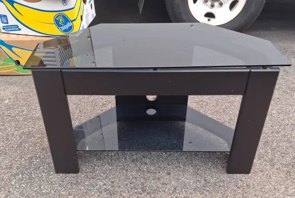 TV Stand. Corner. Black Frame & Glass