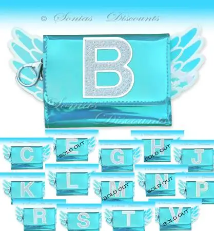 JUSTICE ANGEL WINGS INITIAL B,C,G...T SHIMMERING STYLE WALLET-V. CUTE
