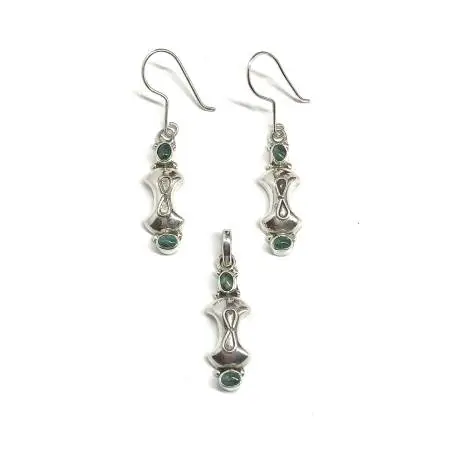 Boho Style Sterling Silver Emerald Earrings Pendant set