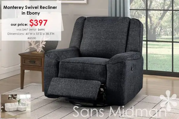NEW IN BOX! Monterey Swivel Reclining Chair Available in Beige & Ebony