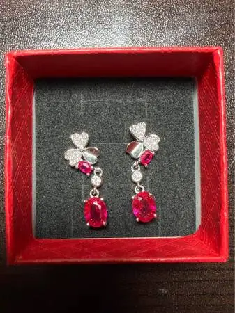 Pigeon Blood Ruby Earrings (Pass diamond tester)