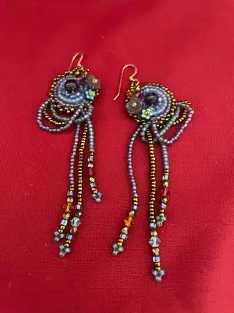 Handmade Beaded Artsy Hanging Pierced Earrings.