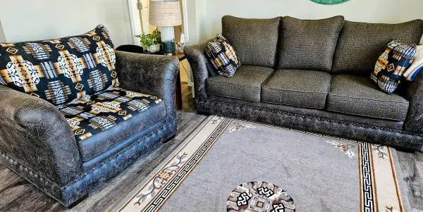 Roughing It In Style Deep Sofa and Seat and a Half with Nail Detail