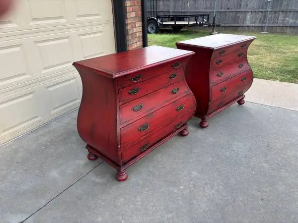 2 Beautiful Factory Distressed Finished 5 Drawer Bombay Chests