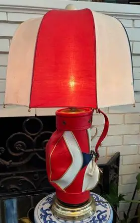 Vintage 15” Golf Bag Lamp With Umbrella Shade