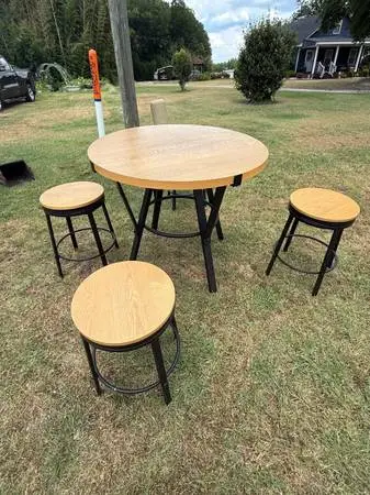 Industrial Round Dining Set – Counter Height with 4 Swivel Stools