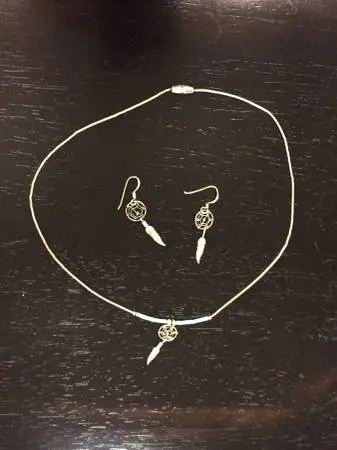 Real silver and turquoise dreamcatcher earrings & necklace