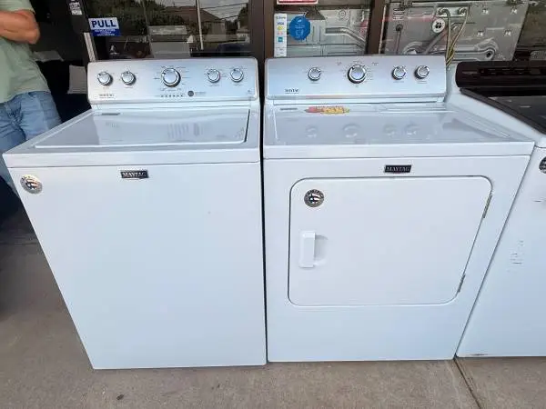 Used White Toploader MayTag Washer and Dryer
