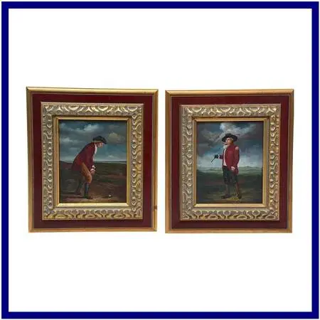 T. Kelly Golfer Oil On Canvas Portraits, Pair